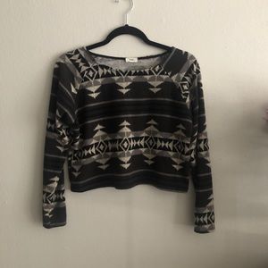 Gray and black tribal print crop sweater